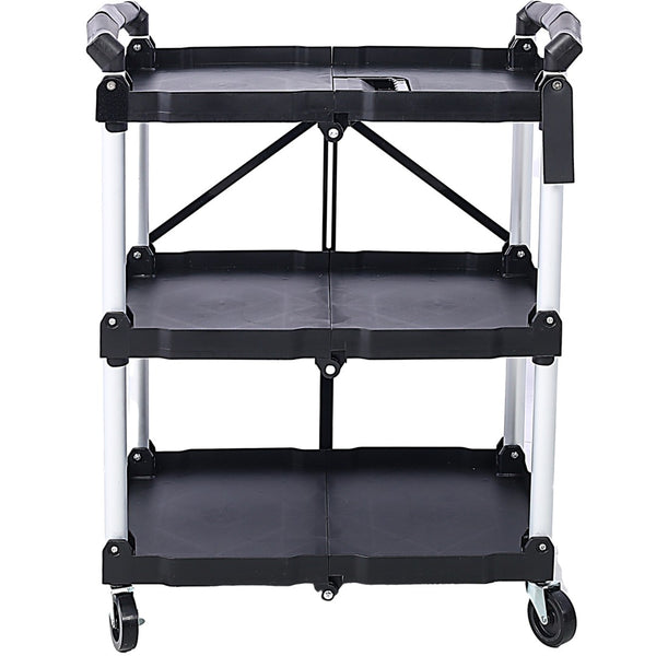 English Elm 3 Tier Folding Rolling Utility Cart with Locking Shelves and 150 Lb Total Capacity W46578737