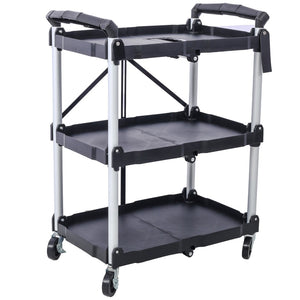 English Elm 3 Tier Folding Rolling Utility Cart with Locking Shelves and 150 Lb Total Capacity W46578737