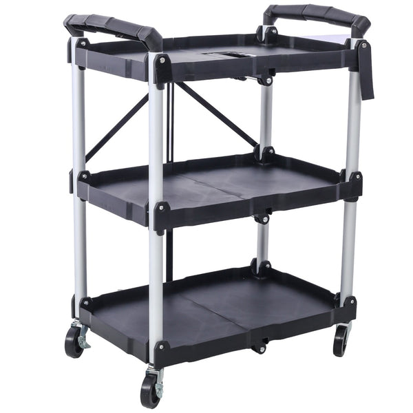 English Elm 3 Tier Folding Rolling Utility Cart with Locking Shelves and 150 Lb Total Capacity W46578737