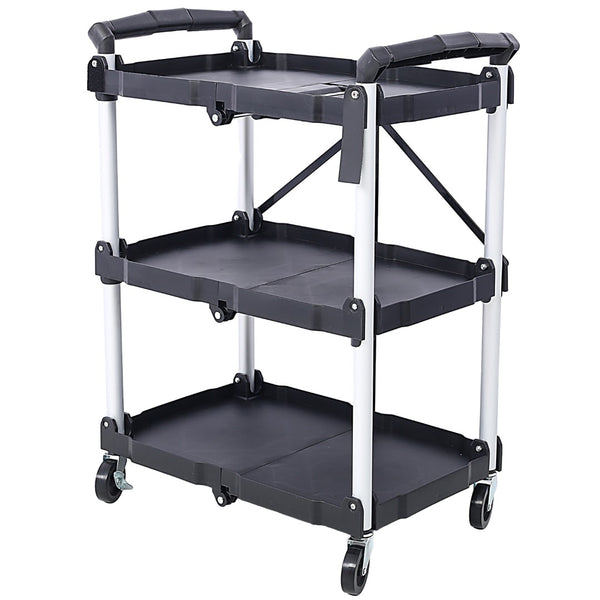 English Elm 3 Tier Folding Rolling Utility Cart with Locking Shelves and 150 Lb Total Capacity W46578737