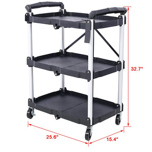 English Elm 3 Tier Folding Rolling Utility Cart with Locking Shelves and 150 Lb Total Capacity W46578737