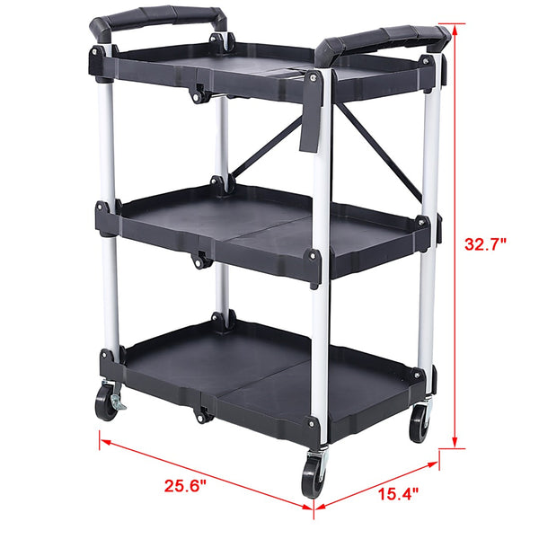 English Elm 3 Tier Folding Rolling Utility Cart with Locking Shelves and 150 Lb Total Capacity W46578737