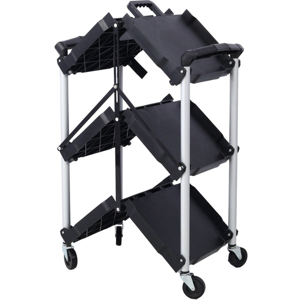 English Elm 3 Tier Folding Rolling Utility Cart with Locking Shelves and 150 Lb Total Capacity W46578737
