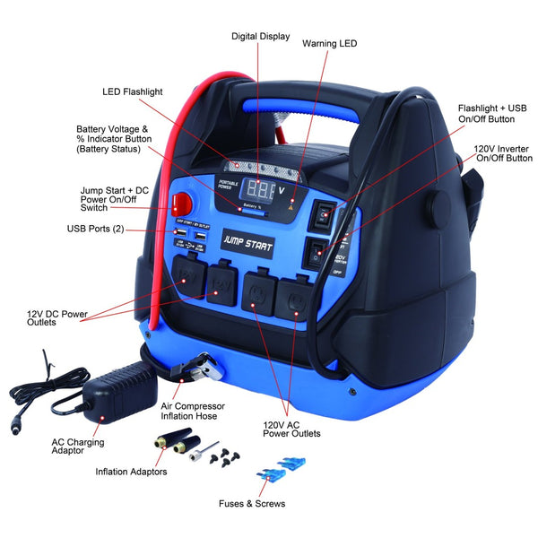English Elm Rechargeable Jump Starter 1800a Agm Power Station with Air Compressor and Ac Outlets W46582326