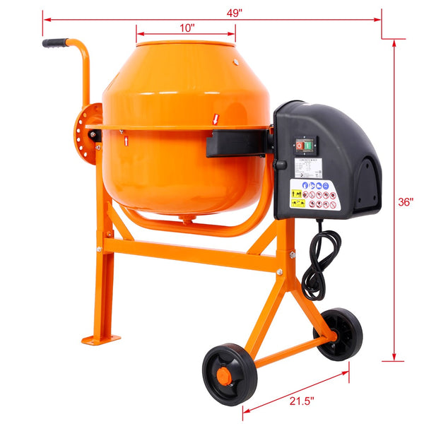 English Elm Cement Mixer 3 Cu Ft Cast Iron Drum Electric Portable Machine for Mortar and Stucco W46583822