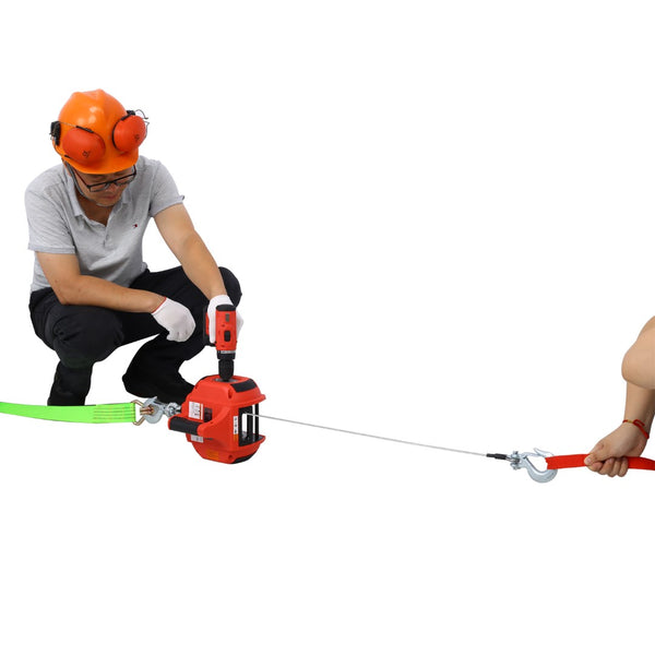 English Elm Drill Powered Portable Winch Hoist 750 Lb Capacity with 40 Ft Steel Wire Rope W46590007