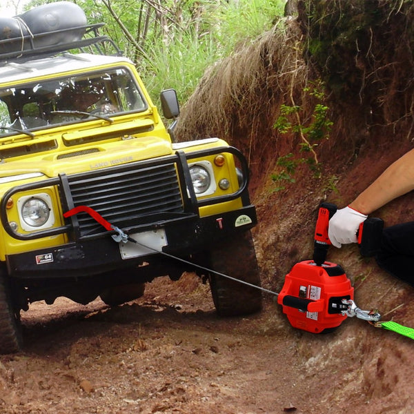 English Elm Drill Powered Portable Winch Hoist 750 Lb Capacity with 40 Ft Steel Wire Rope W46590007