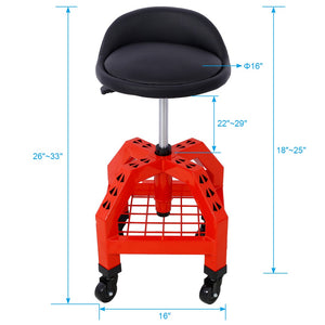 English Elm Pneumatic Swivel Rolling Mechanics Stool with Foam Cushion and Heavy Duty Shop Casters Red W46590152