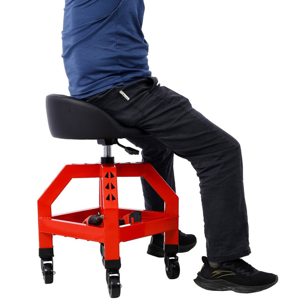 English Elm Pneumatic Swivel Rolling Mechanics Stool with Foam Cushion and Heavy Duty Shop Casters Red W46590152