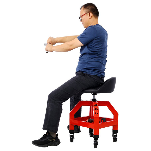 English Elm Pneumatic Swivel Rolling Mechanics Stool with Foam Cushion and Heavy Duty Shop Casters Red W46590152
