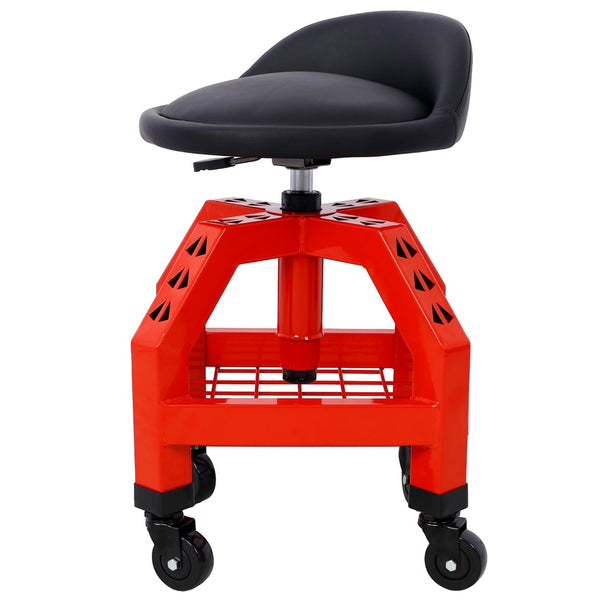 English Elm Pneumatic Swivel Rolling Mechanics Stool with Foam Cushion and Heavy Duty Shop Casters Red W46590152