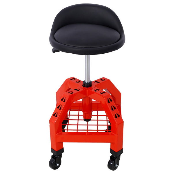 English Elm Pneumatic Swivel Rolling Mechanics Stool with Foam Cushion and Heavy Duty Shop Casters Red W46590152