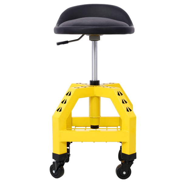 English Elm Pneumatic Swivel Rolling Mechanics Stool with Foam Cushion and Heavy Duty Shop Casters Yellow W46590153