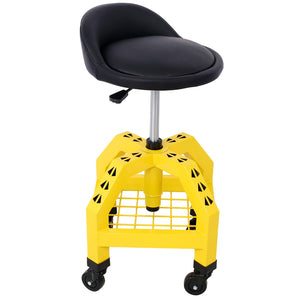 English Elm Pneumatic Swivel Rolling Mechanics Stool with Foam Cushion and Heavy Duty Shop Casters Yellow W46590153
