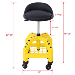 English Elm Pneumatic Swivel Rolling Mechanics Stool with Foam Cushion and Heavy Duty Shop Casters Yellow W46590153