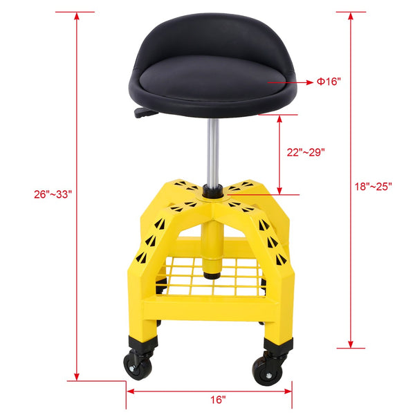 English Elm Pneumatic Swivel Rolling Mechanics Stool with Foam Cushion and Heavy Duty Shop Casters Yellow W46590153