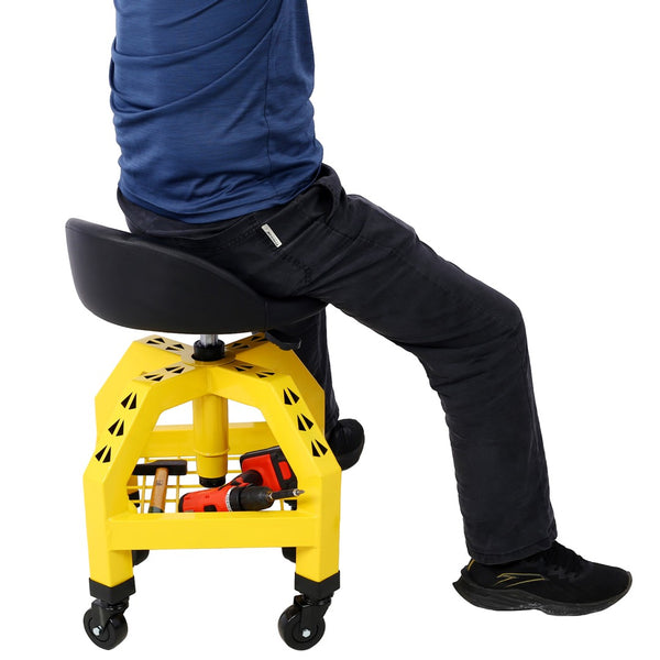 English Elm Pneumatic Swivel Rolling Mechanics Stool with Foam Cushion and Heavy Duty Shop Casters Yellow W46590153