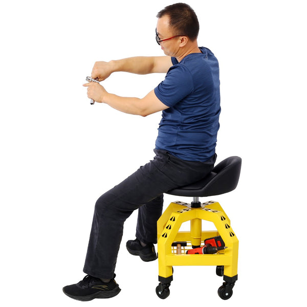 English Elm Pneumatic Swivel Rolling Mechanics Stool with Foam Cushion and Heavy Duty Shop Casters Yellow W46590153