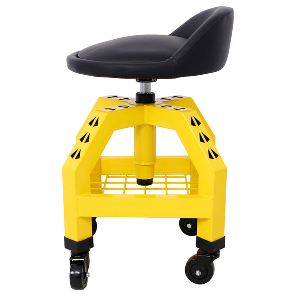 English Elm Pneumatic Swivel Rolling Mechanics Stool with Foam Cushion and Heavy Duty Shop Casters Yellow W46590153