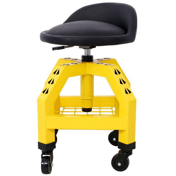English Elm Pneumatic Swivel Rolling Mechanics Stool with Foam Cushion and Heavy Duty Shop Casters Yellow W46590153