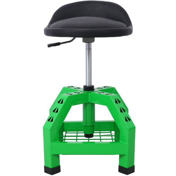 English Elm Pneumatic Rolling Mechanics Stool with Swivel Seat Foam Cushion and Steel Shop Frame W46590154