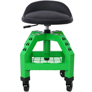 English Elm Pneumatic Rolling Mechanics Stool with Swivel Seat Foam Cushion and Steel Shop Frame W46590154