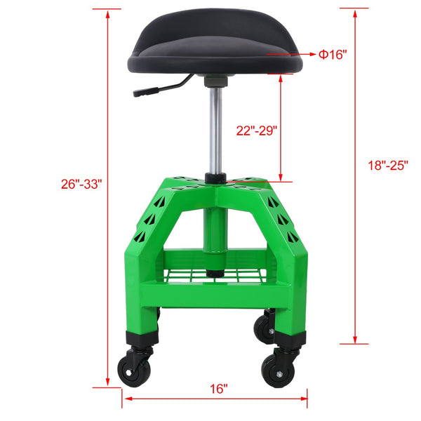English Elm Pneumatic Rolling Mechanics Stool with Swivel Seat Foam Cushion and Steel Shop Frame W46590154