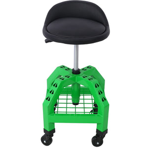 English Elm Pneumatic Rolling Mechanics Stool with Swivel Seat Foam Cushion and Steel Shop Frame W46590154
