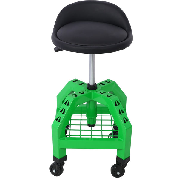 English Elm Pneumatic Rolling Mechanics Stool with Swivel Seat Foam Cushion and Steel Shop Frame W46590154