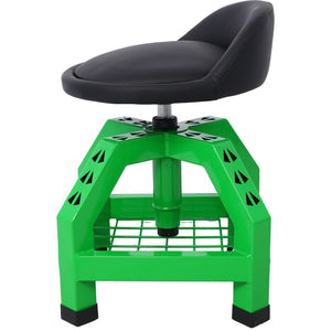 English Elm Pneumatic Rolling Mechanics Stool with Swivel Seat Foam Cushion and Steel Shop Frame W46590154