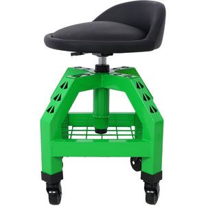 English Elm Pneumatic Rolling Mechanics Stool with Swivel Seat Foam Cushion and Steel Shop Frame W46590154