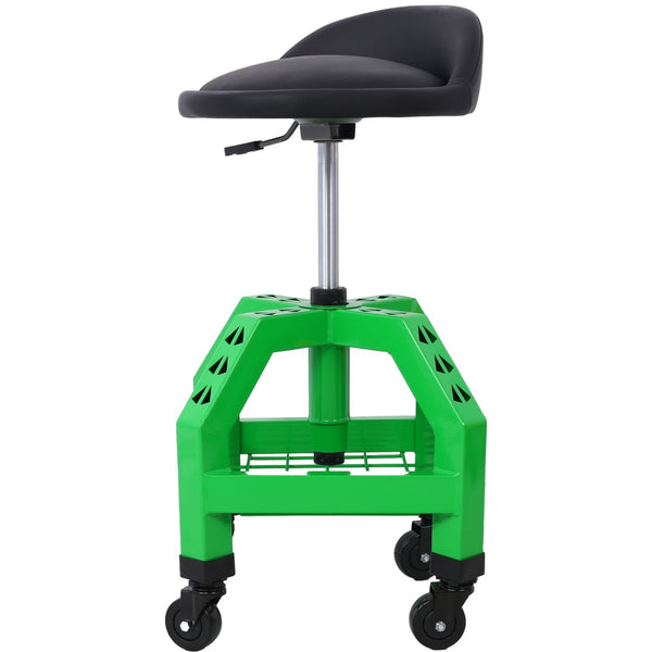 English Elm Pneumatic Rolling Mechanics Stool with Swivel Seat Foam Cushion and Steel Shop Frame W46590154