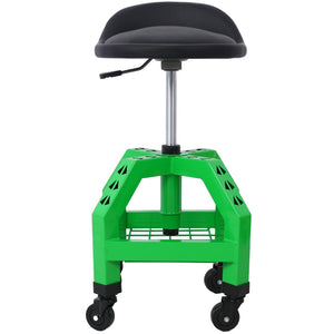 English Elm Pneumatic Rolling Mechanics Stool with Swivel Seat Foam Cushion and Steel Shop Frame W46590154
