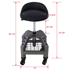 English Elm Pneumatic Swivel Rolling Mechanics Stool with Foam Cushion and Heavy Duty Shop Casters Gray W46590155