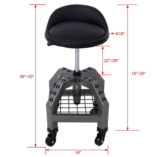 English Elm Pneumatic Swivel Rolling Mechanics Stool with Foam Cushion and Heavy Duty Shop Casters Gray W46590155