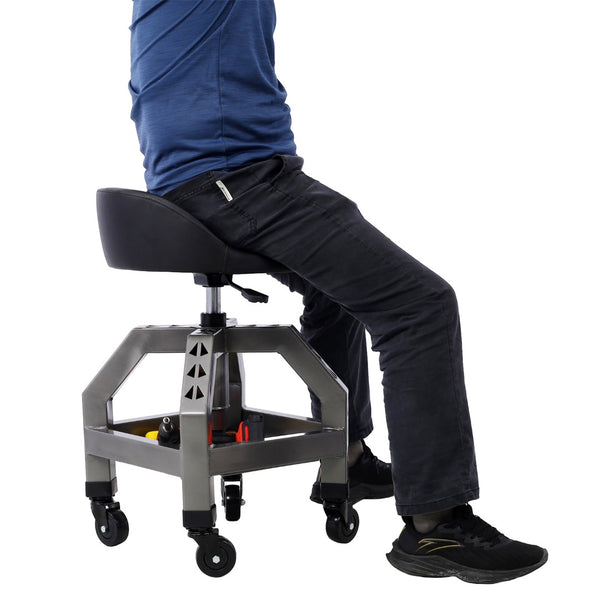 English Elm Pneumatic Swivel Rolling Mechanics Stool with Foam Cushion and Heavy Duty Shop Casters Gray W46590155