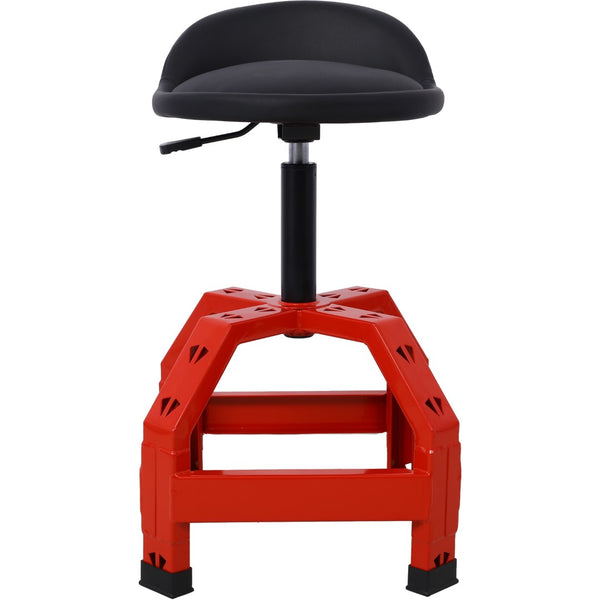 English Elm Pneumatic Mechanic Rolling Stool with Swivel Seat Wire Shelf and Heavy Gauge Steel Frame Red W46590156