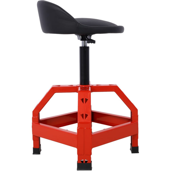 English Elm Pneumatic Mechanic Rolling Stool with Swivel Seat Wire Shelf and Heavy Gauge Steel Frame Red W46590156
