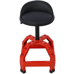 English Elm Pneumatic Mechanic Rolling Stool with Swivel Seat Wire Shelf and Heavy Gauge Steel Frame Red W46590156