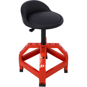 English Elm Pneumatic Mechanic Rolling Stool with Swivel Seat Wire Shelf and Heavy Gauge Steel Frame Red W46590156