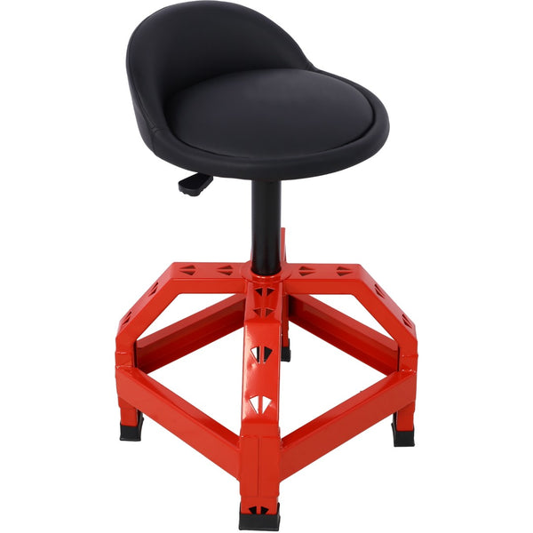 English Elm Pneumatic Mechanic Rolling Stool with Swivel Seat Wire Shelf and Heavy Gauge Steel Frame Red W46590156