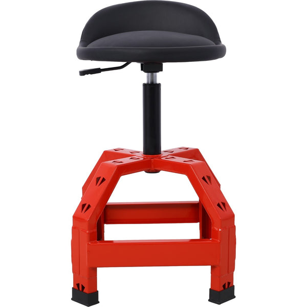 English Elm Pneumatic Mechanic Rolling Stool with Swivel Seat Wire Shelf and Heavy Gauge Steel Frame Red W46590156