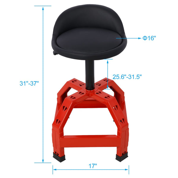 English Elm Pneumatic Mechanic Rolling Stool with Swivel Seat Wire Shelf and Heavy Gauge Steel Frame Red W46590156