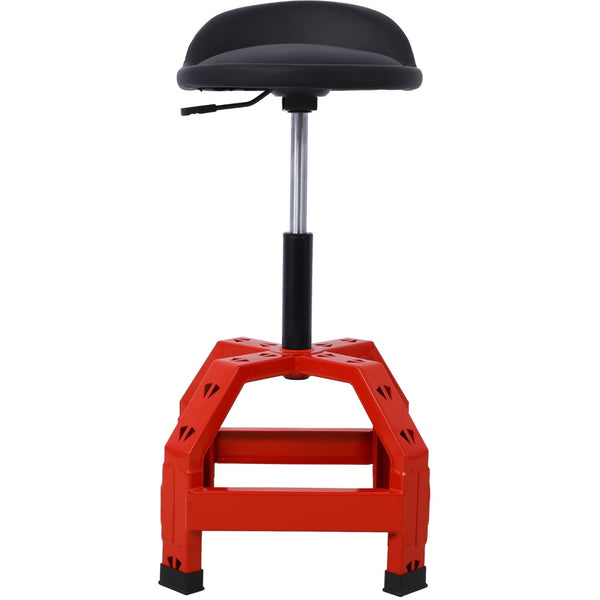 English Elm Pneumatic Mechanic Rolling Stool with Swivel Seat Wire Shelf and Heavy Gauge Steel Frame Red W46590156