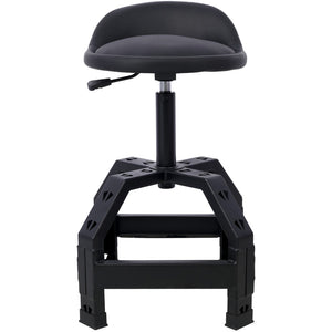 English Elm Pneumatic Mechanic Rolling Stool with Swivel Seat Wire Shelf and Heavy Gauge Steel Frame Black W46590157