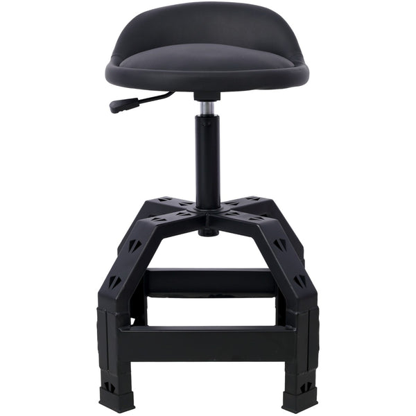 English Elm Pneumatic Mechanic Rolling Stool with Swivel Seat Wire Shelf and Heavy Gauge Steel Frame Black W46590157