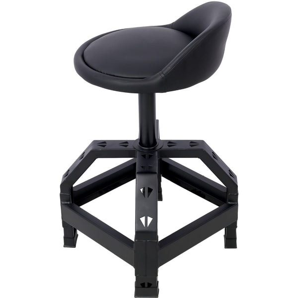 English Elm Pneumatic Mechanic Rolling Stool with Swivel Seat Wire Shelf and Heavy Gauge Steel Frame Black W46590157