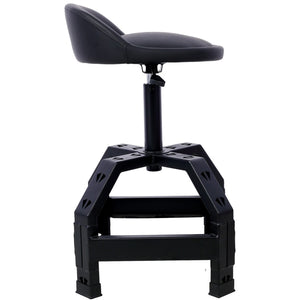 English Elm Pneumatic Mechanic Rolling Stool with Swivel Seat Wire Shelf and Heavy Gauge Steel Frame Black W46590157