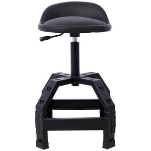 English Elm Pneumatic Mechanic Rolling Stool with Swivel Seat Wire Shelf and Heavy Gauge Steel Frame Black W46590157