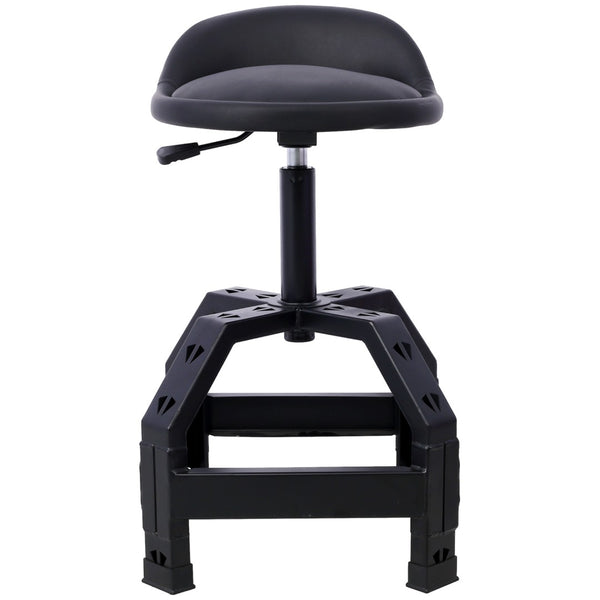 English Elm Pneumatic Mechanic Rolling Stool with Swivel Seat Wire Shelf and Heavy Gauge Steel Frame Black W46590157